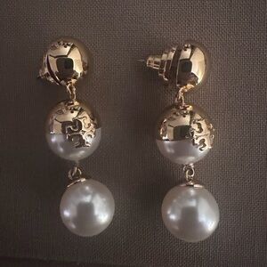 Tory Burch Gold and Pearl Drop Earrings